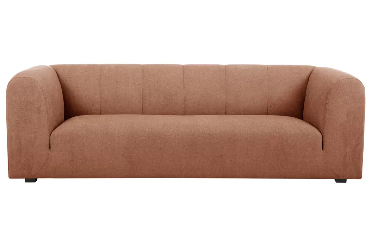 Miliboo Sofá De Diseño-Sofá moderno 3-4 plazas de tejido efecto aterciopelado terracota - OLIVEIRO