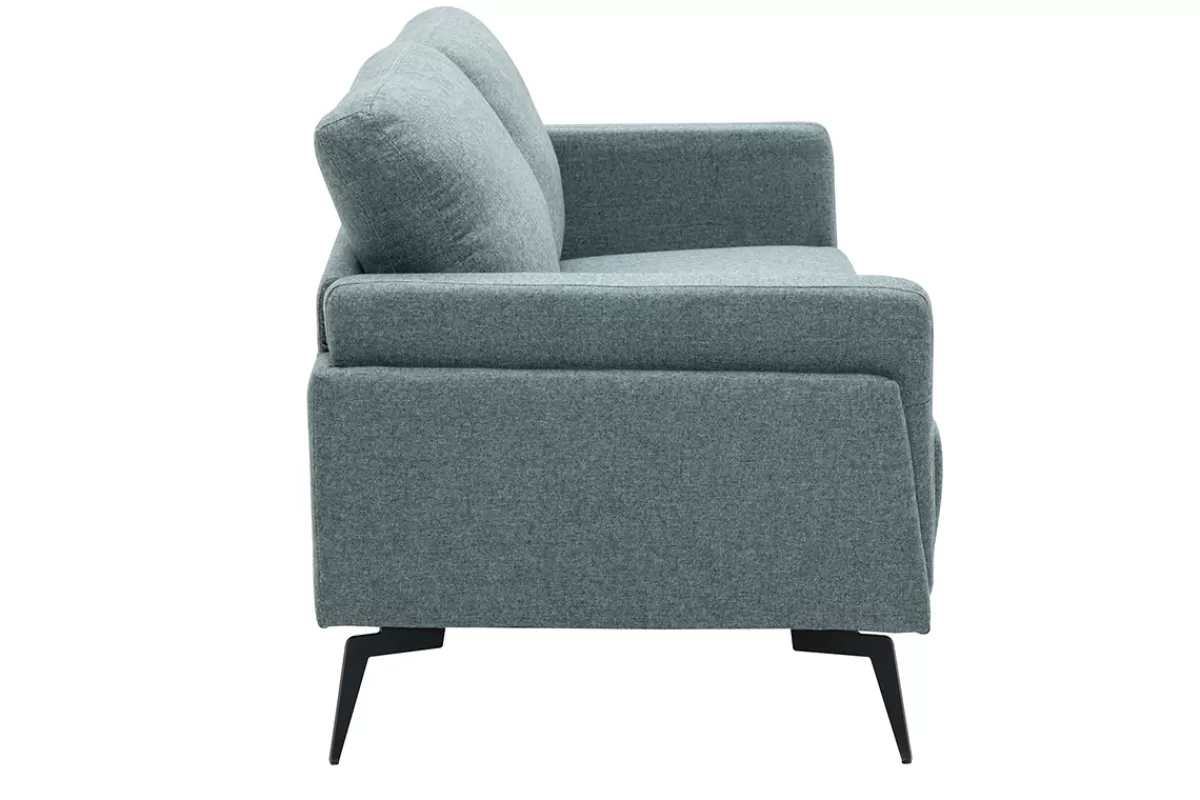 Miliboo Sofá De Diseño-Sofá moderno 2 plazas de tela efecto aterciopelado texturizado verde grisáceo y metal negro MOSCO