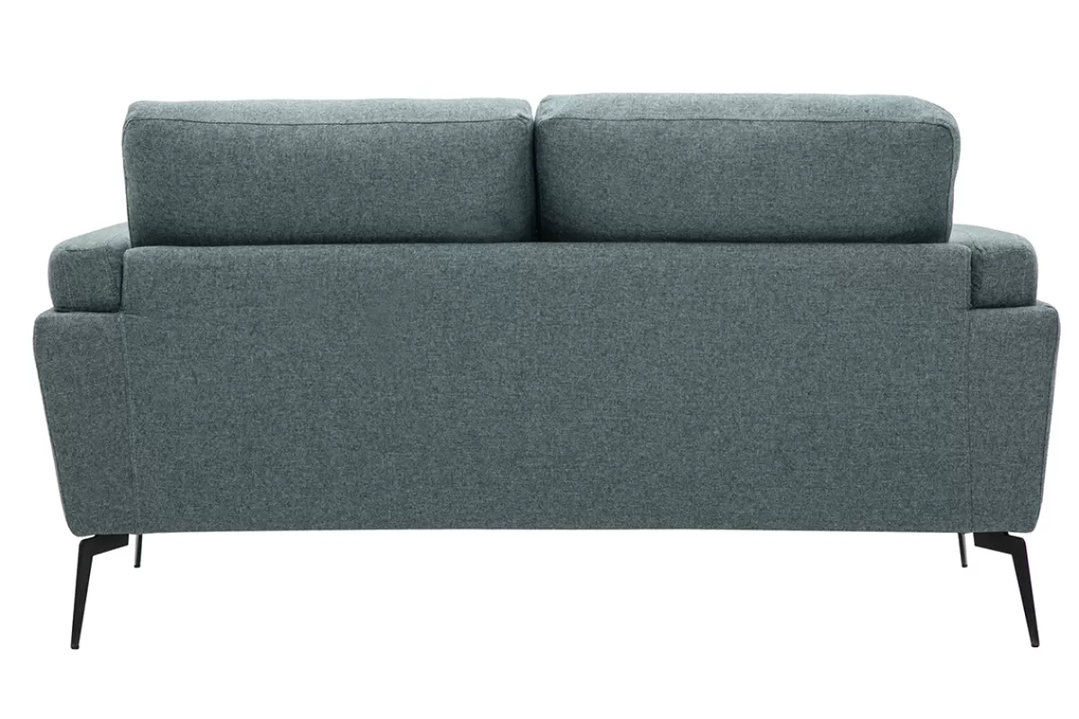 Miliboo Sofá De Diseño-Sofá moderno 2 plazas de tela efecto aterciopelado texturizado verde grisáceo y metal negro MOSCO