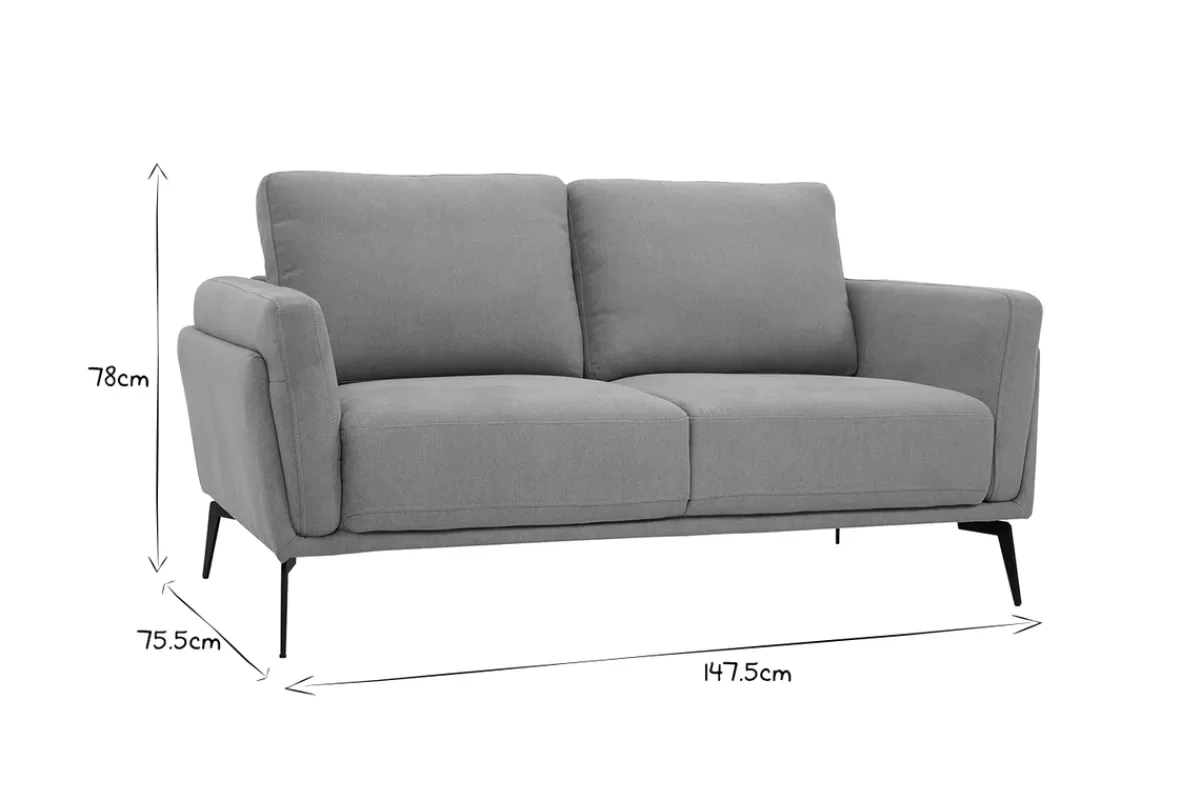 Miliboo Sofá De Diseño-Sofá moderno 2 plazas de tela efecto aterciopelado texturizado verde grisáceo y metal negro MOSCO