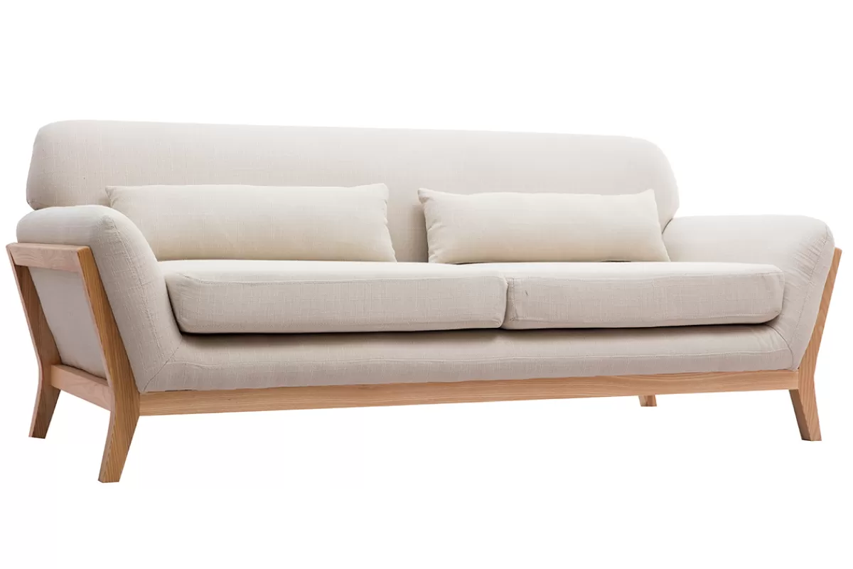 Miliboo Sofá De Diseño-Sofá nórdico 3 plazas beige patas madera YOKO
