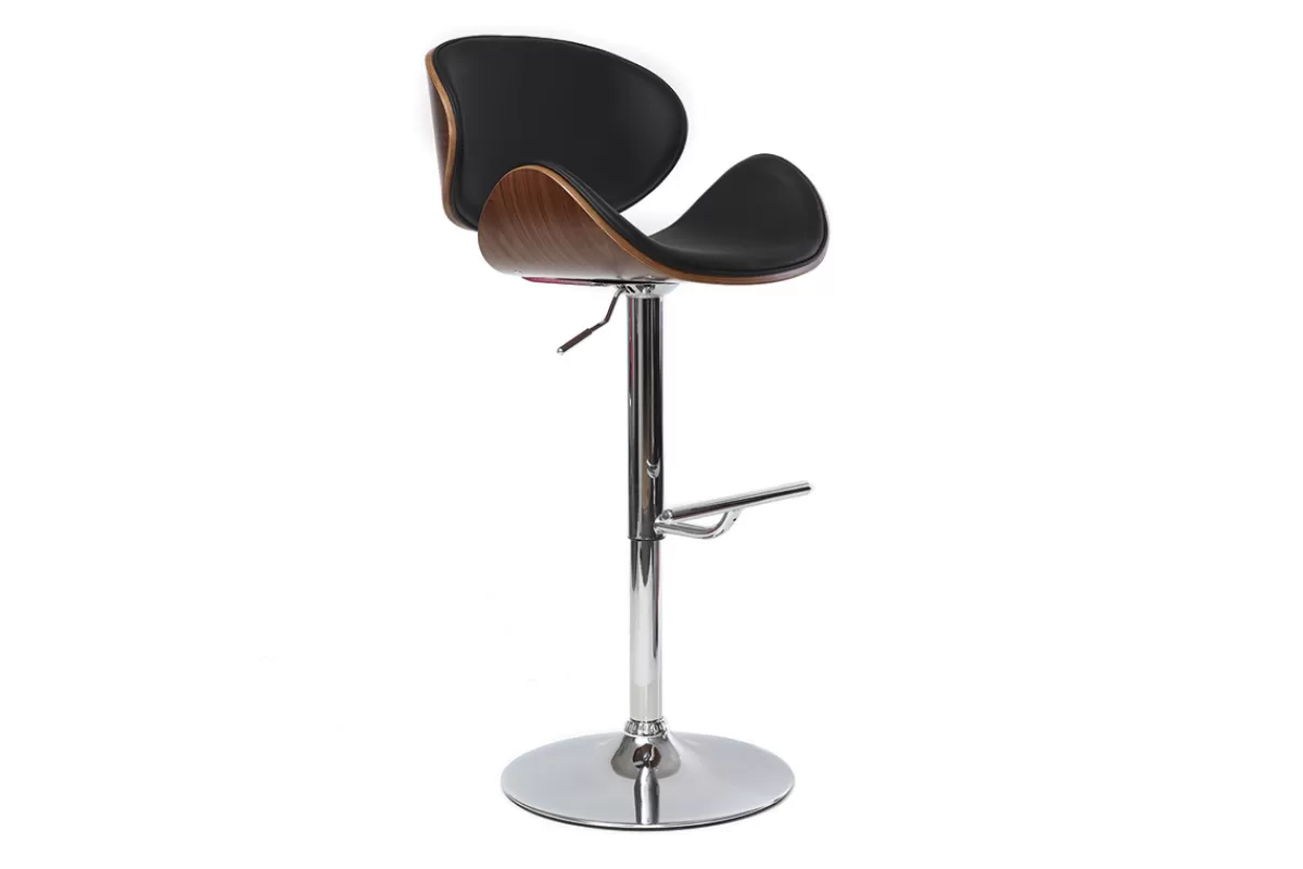 Miliboo Taburetes De Bar-Taburete de bar de diseño negro y madera WALNUT