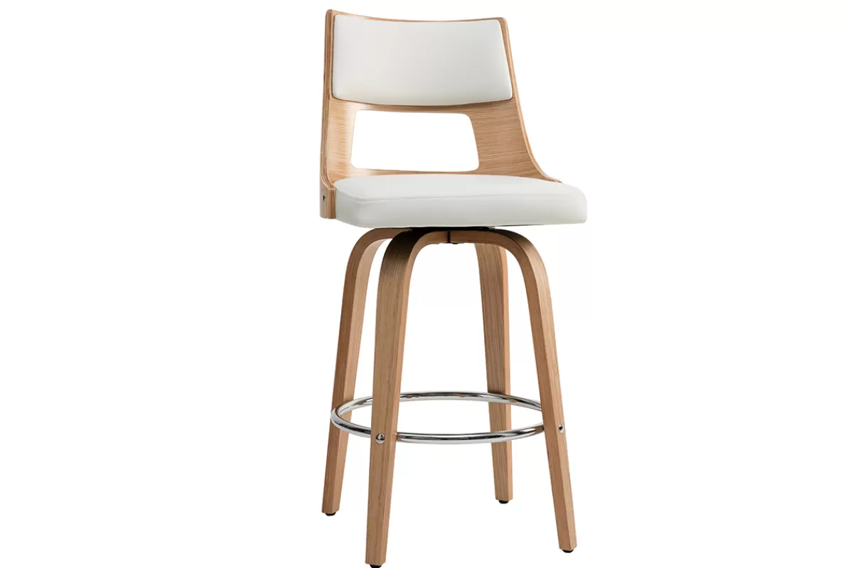 Miliboo Taburetes De Bar-Taburete de bar nórdico blanco y madera clara GARBO