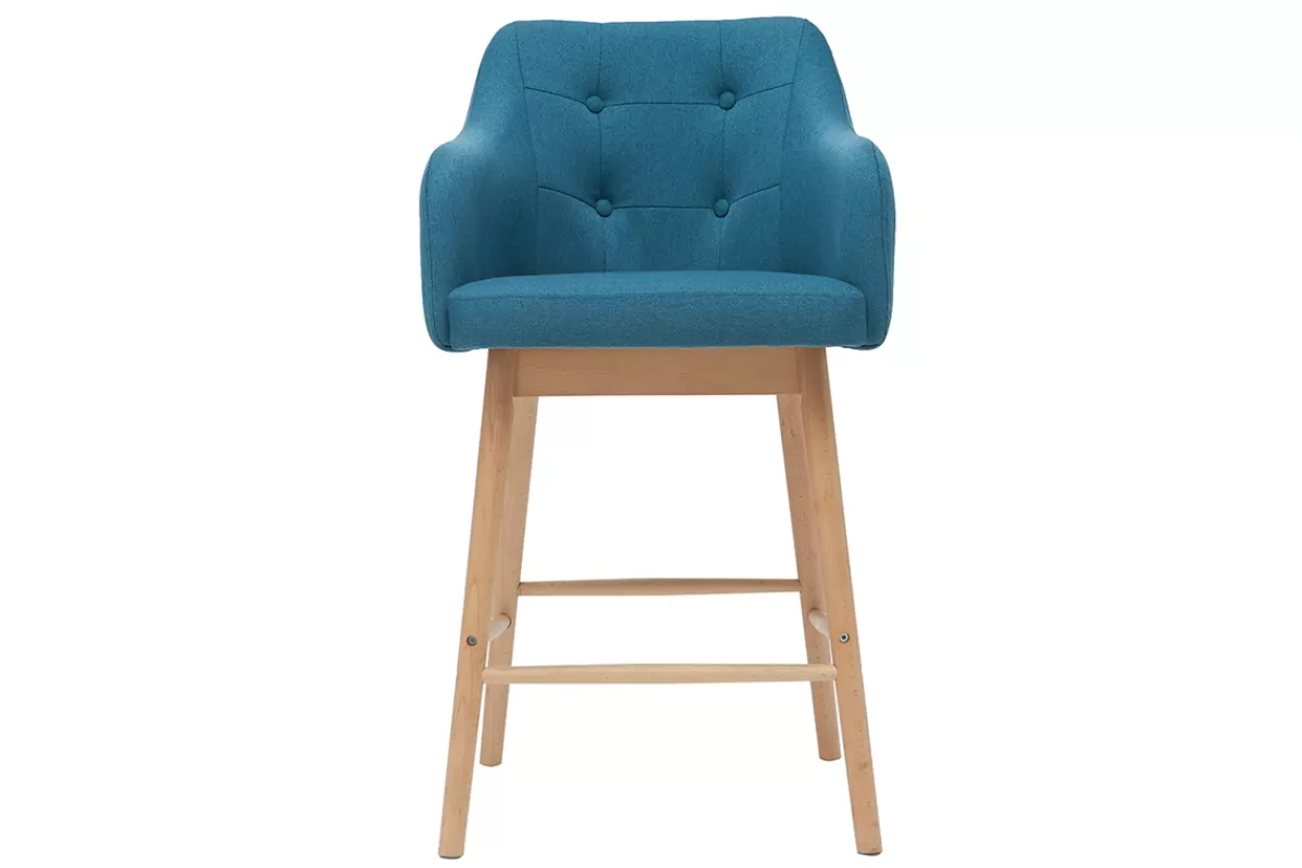 Miliboo Taburetes De Bar-Taburetes de bar nórdicos azul petróleo y madera A65 cm (lote de 2) BALTIK