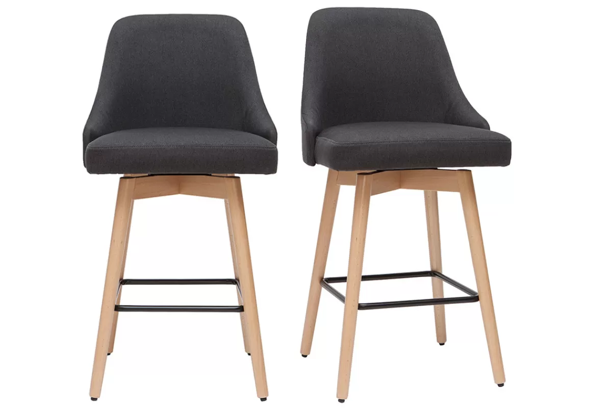 Miliboo Taburetes De Bar-Taburetes de bar nórdicos giratorios gris oscuro A65 cm (lote de 2) HASTA