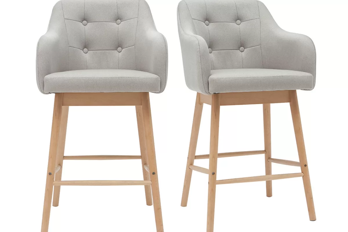 Miliboo Taburetes De Bar-Taburetes de bar nórdicos gris claro y madera A65 cm (lote de 2) BALTIK