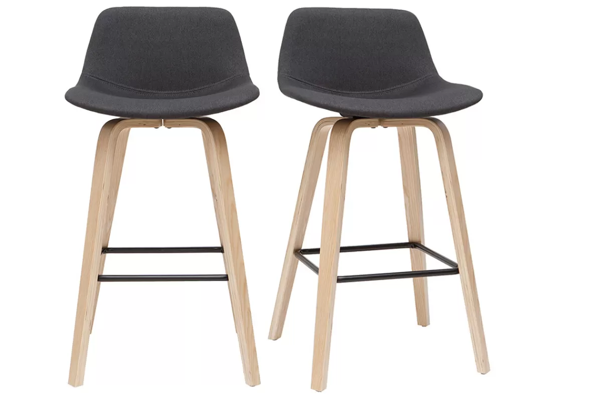 Miliboo Taburetes De Bar-Taburetes de bar nórdicos gris oscuro A65 cm (lote de 2) NONIE