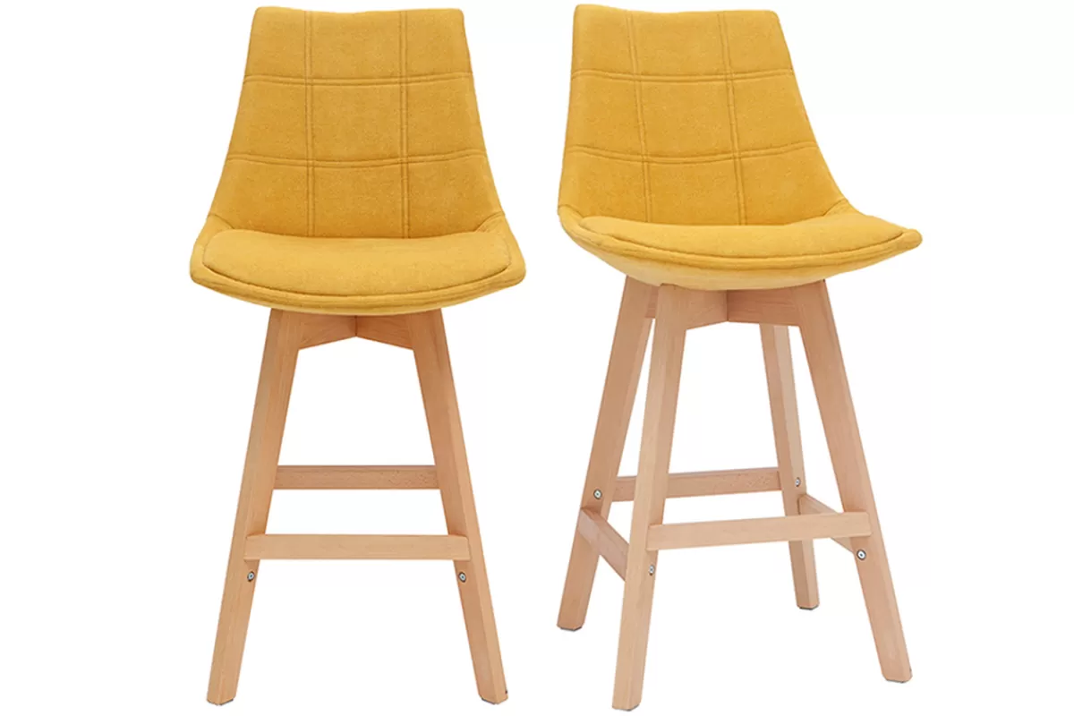 Miliboo Taburetes De Bar-Taburetes de bar nórdicos tejido efecto amarillo mostaza 65 cm (lote de 2) MATILDE